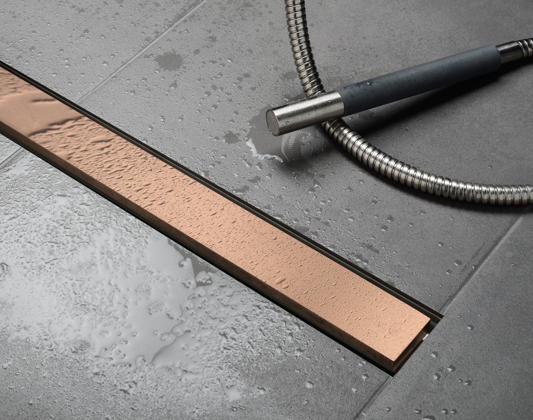 Unidrain® Centre Floor Linear Drain - Highline Panel Copper - WM | Wetroom Materials