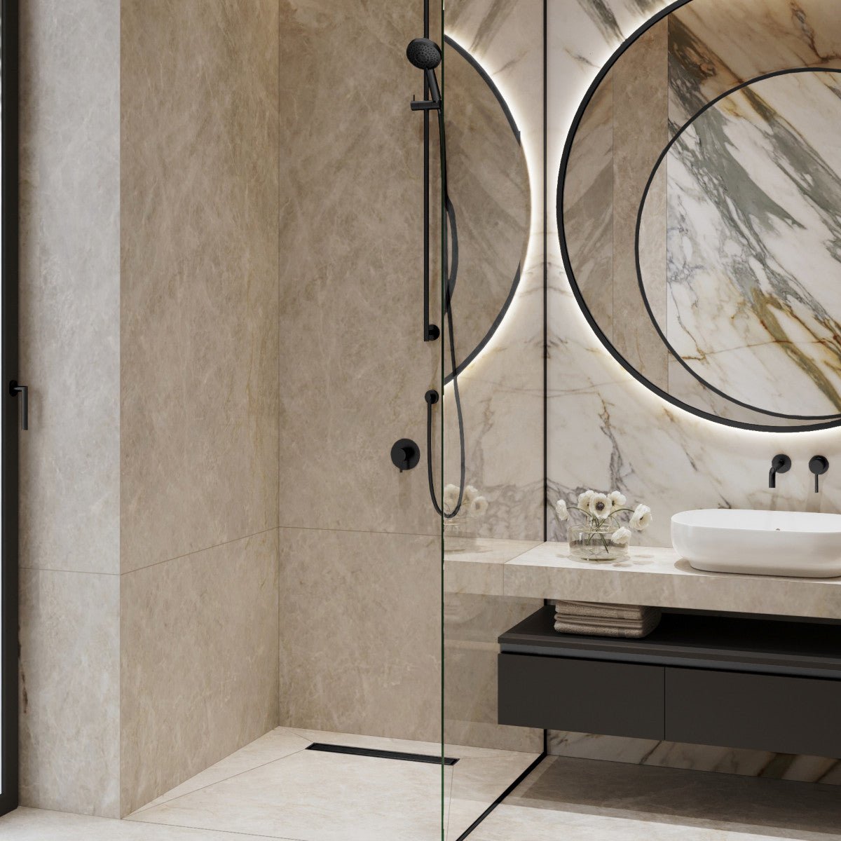 SharpSlope Linear Drain Wet Room Kit - Black Panel - Wetroom Materials