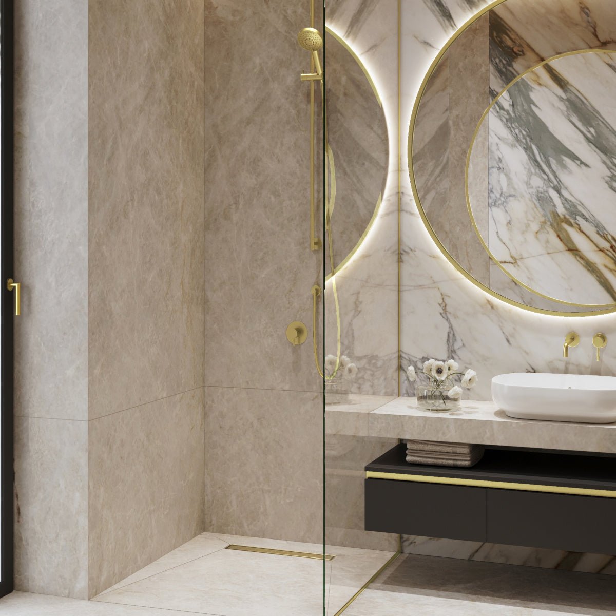 SharpSlope Linear Drain Wet Room Kit - Brass Panel - Wetroom Materials
