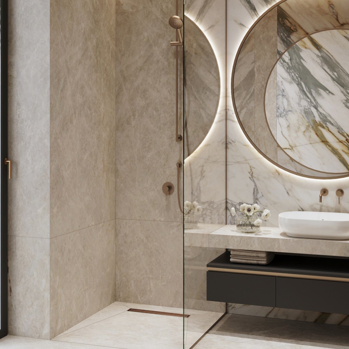 SharpSlope Linear Drain Wet Room Kit - Bronze Tile Insert and Panel - Wetroom Materials