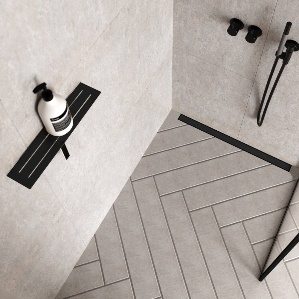 Unislope® 1K Elegance Linear Drain Wet Room Kit - Highline Panel Black without frame - Wetroom Materials