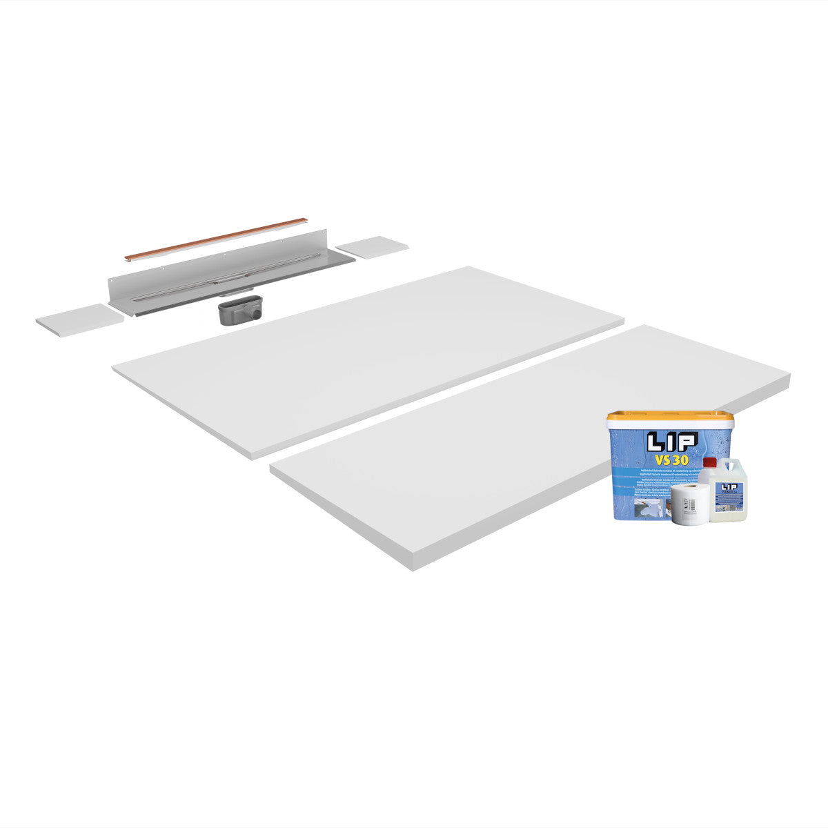 Unislope® 1K Elegance Linear Drain Wet Room Kit - Highline Panel Copper without frame - WM | Wetroom Materials