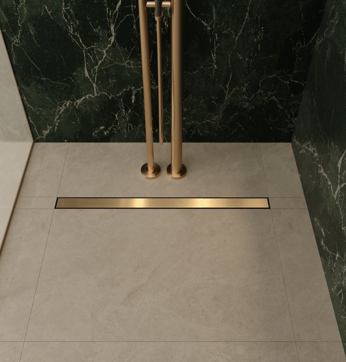 Unislope® 3K Free Placement Linear Drain Wet Room Kit - HighLine Panel Brass - WM | Wetroom Materials