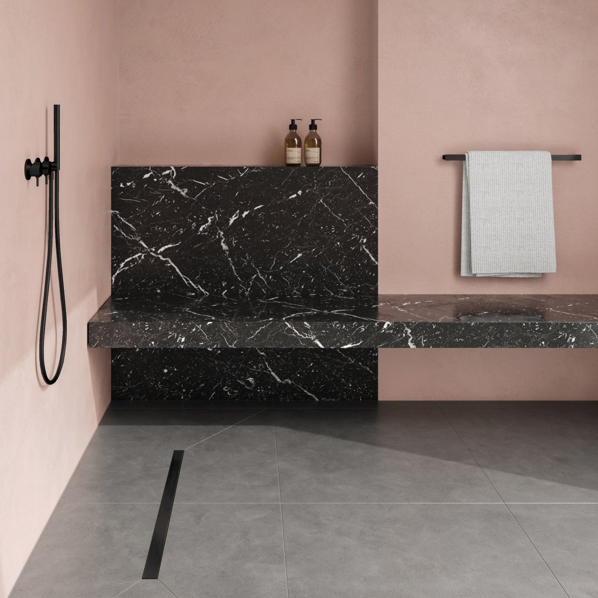 Unislope® 4K Centre Floor Linear Drain Wet Room Kit - HighLine Panel Black - WM | Wetroom Materials