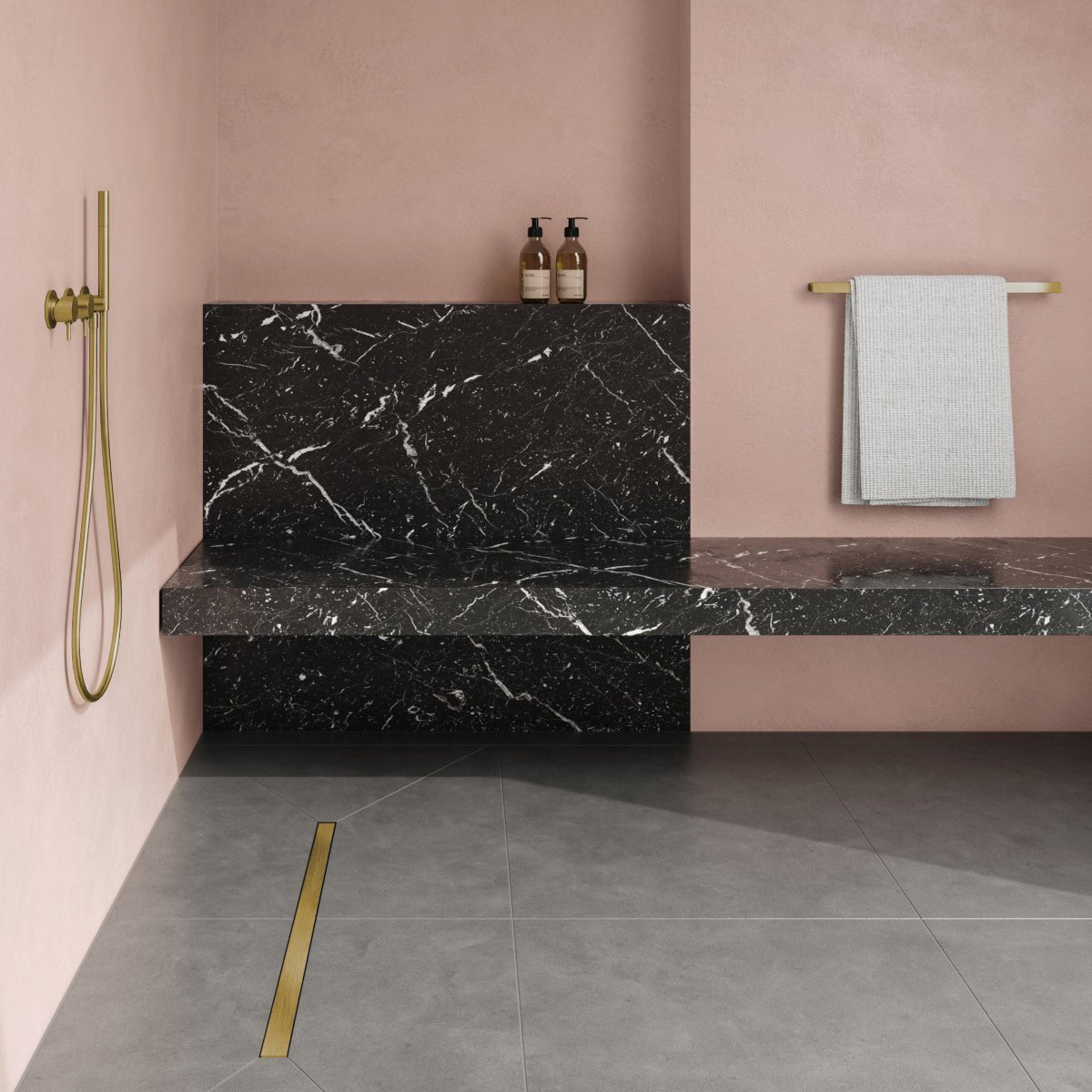 Unislope® 4K Centre Floor Linear Drain Wet Room Kit - HighLine Panel Brass - WM | Wetroom Materials