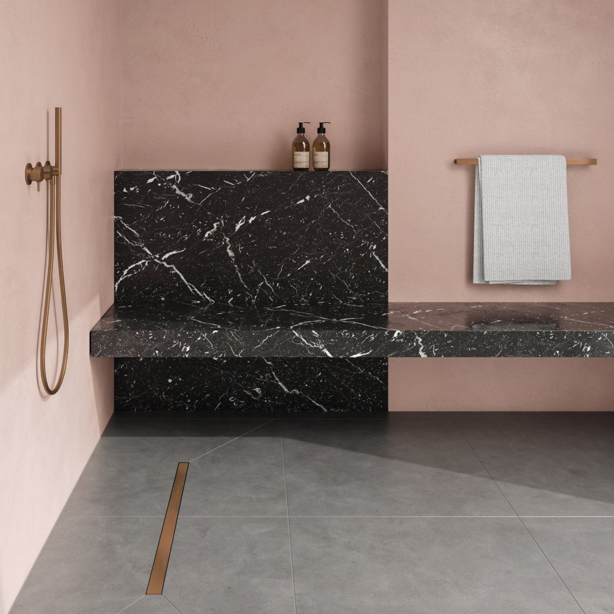 Unislope® 4K Centre Floor Linear Drain Wet Room Kit - HighLine Panel Copper - WM | Wetroom Materials