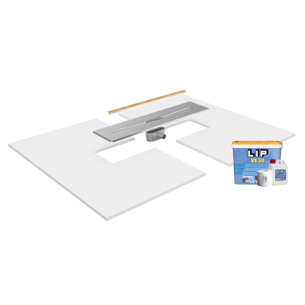 Unislope® 4K Centre Floor Linear Drain Wet Room Kit - HighLine Panel Brass - WM | Wetroom Materials