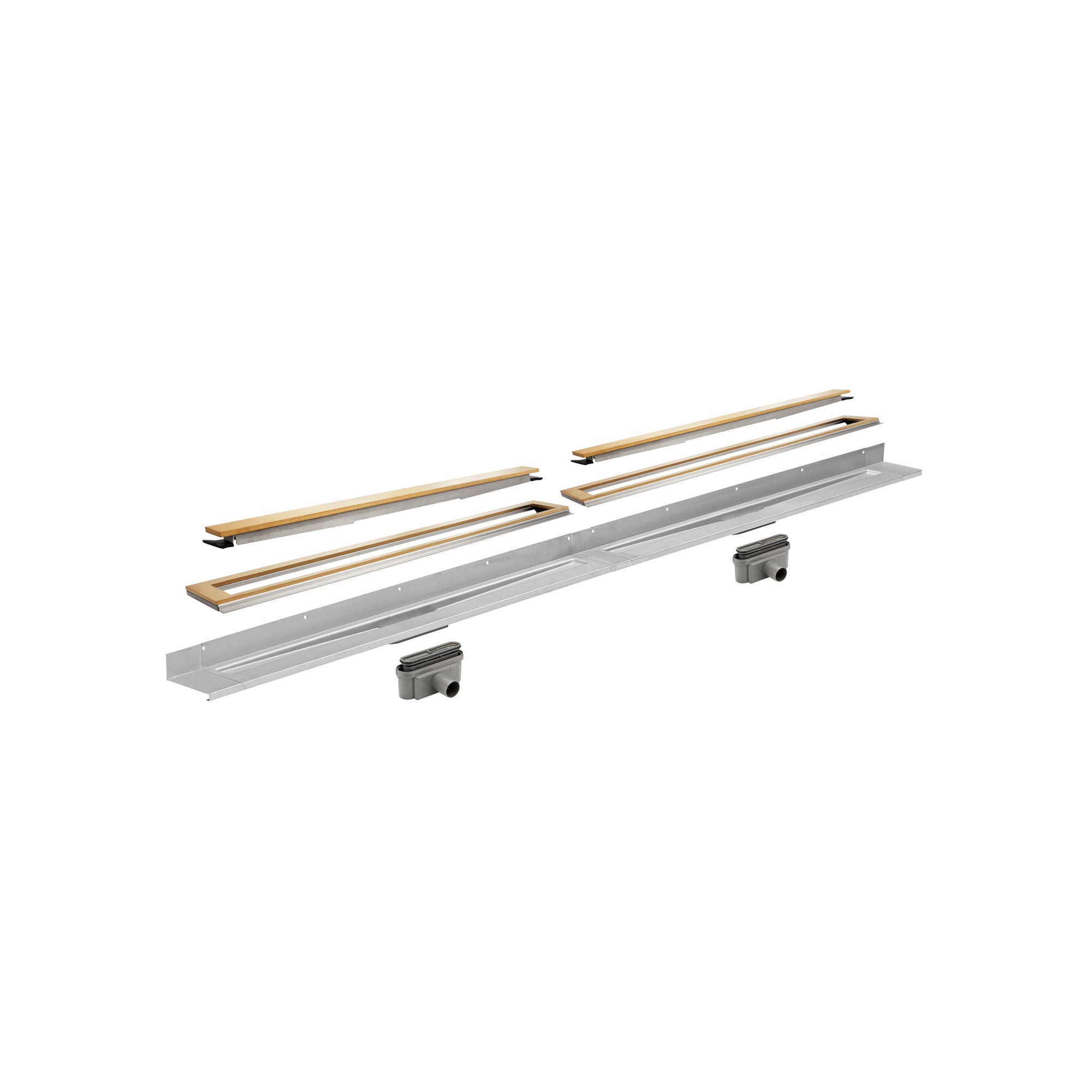 Unidrain® Wall Mounted Linear Drain - HighLine Panel Brass with 15mm Frame - WM | Wetroom Materials