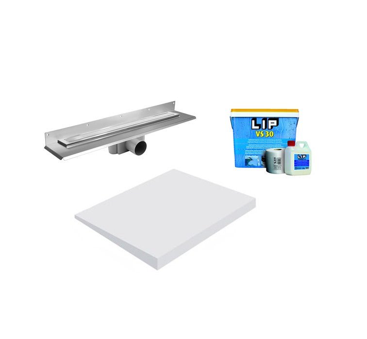 Unislope® 1K Linear Drain Wet Room Kit - Highline Panel Polished Stainless Steel with 15mm Frame - Wetroom Materials