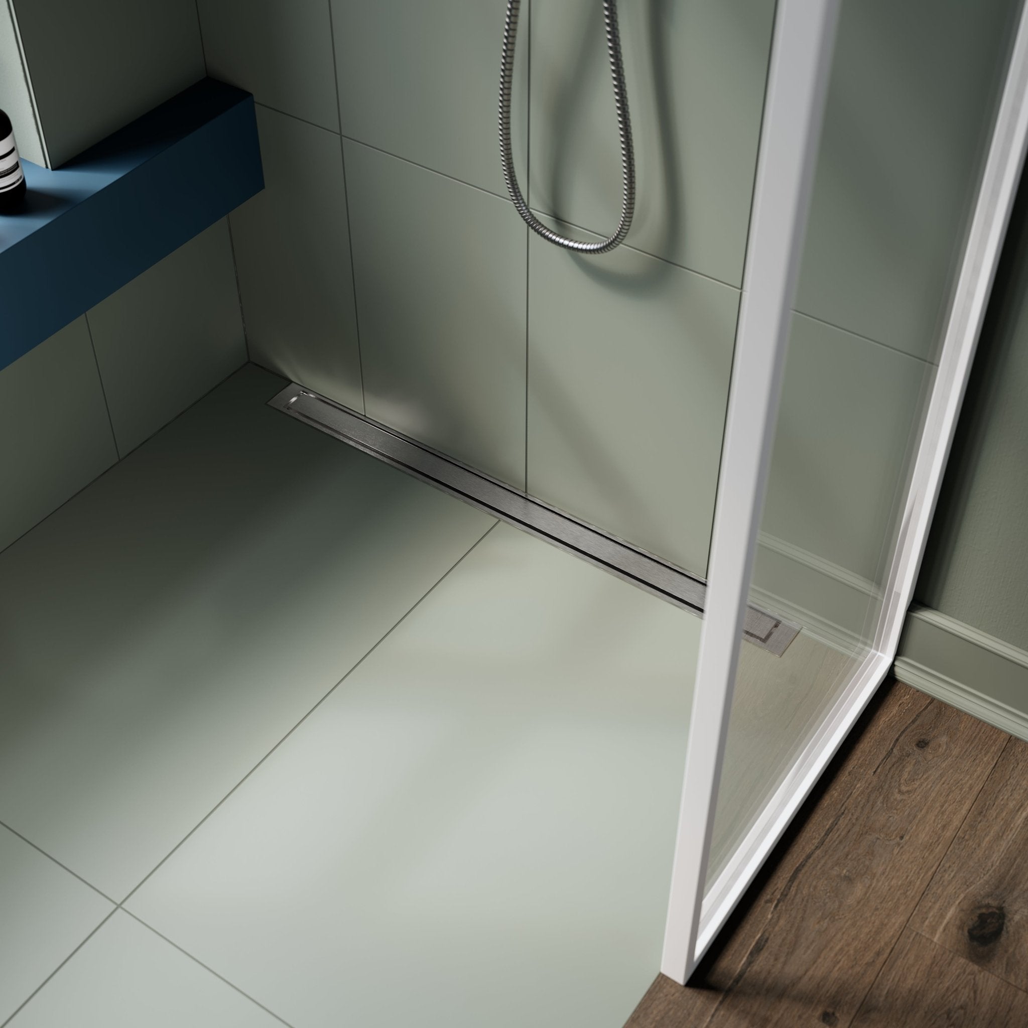 Unidrain® Wall Mounted Linear Drain | HighLine Panel Polished Stainless Steel with 15mm Frame - WM | Wetroom Materials