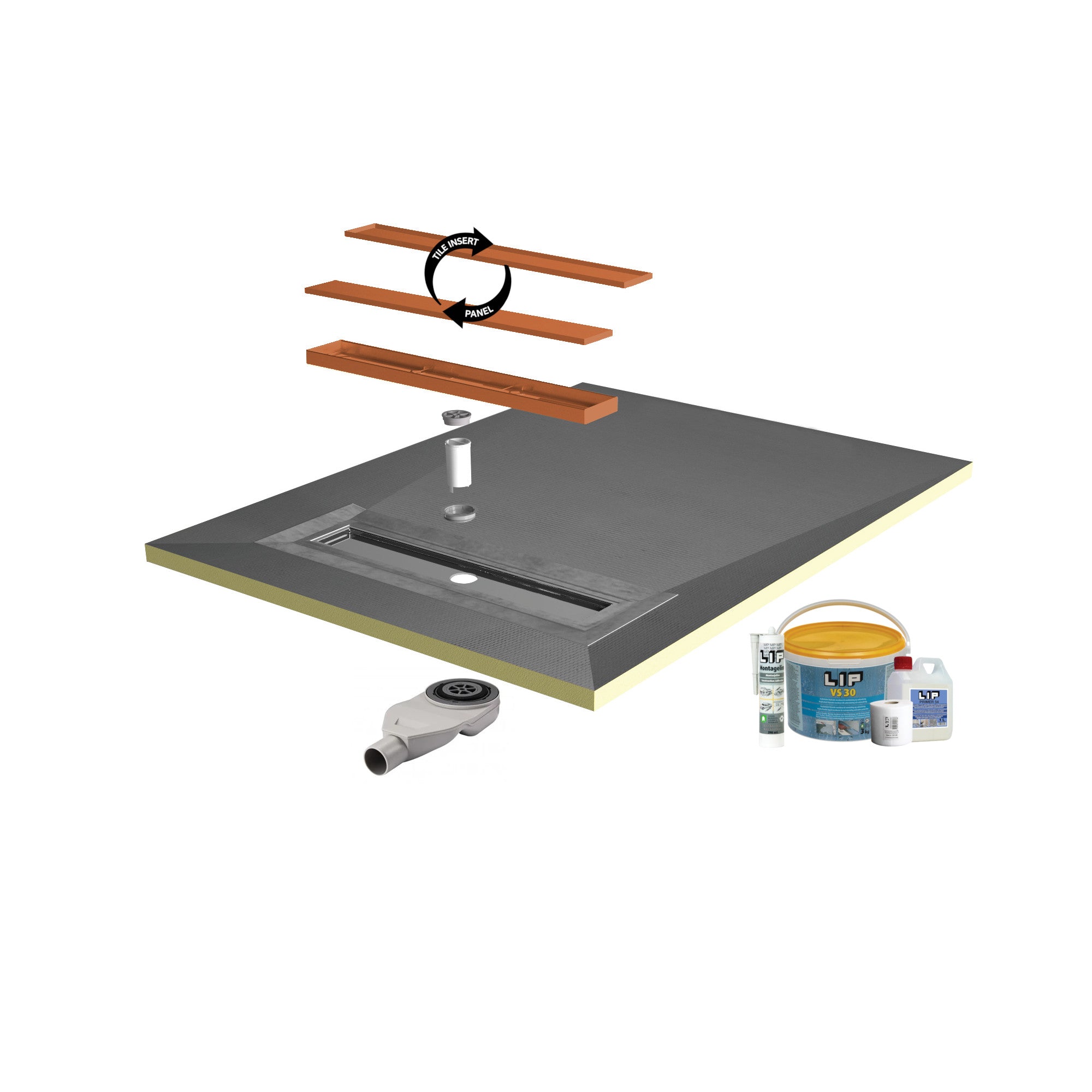 SharpSlope Linear Drain Wet Room Kit - Bronze Tile Insert and Panel - WM | Wetroom Materials