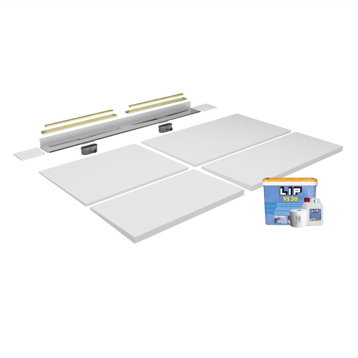 Unislope® 1K Elegance Linear Drain Wet Room Kit - Highline Panel Brass with 15mm Frame - WM | Wetroom Materials