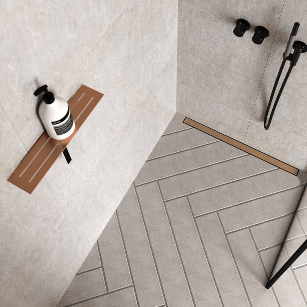 Unislope® 1K Elegance Linear Drain Wet Room Kit - Highline Panel Copper without frame - Wetroom Materials