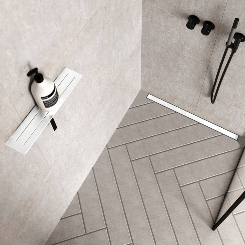 Unislope® 1K Linear Drain Wet Room Kit - Highline Panel Polished Stainless Steel without Frame - Wetroom Materials