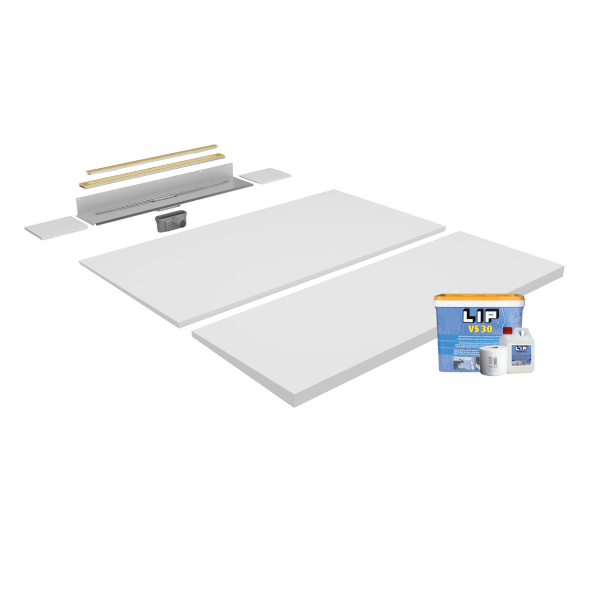 Unislope® 1K Elegance Linear Drain Wet Room Kit - Highline Panel Brass with 15mm Frame - WM | Wetroom Materials