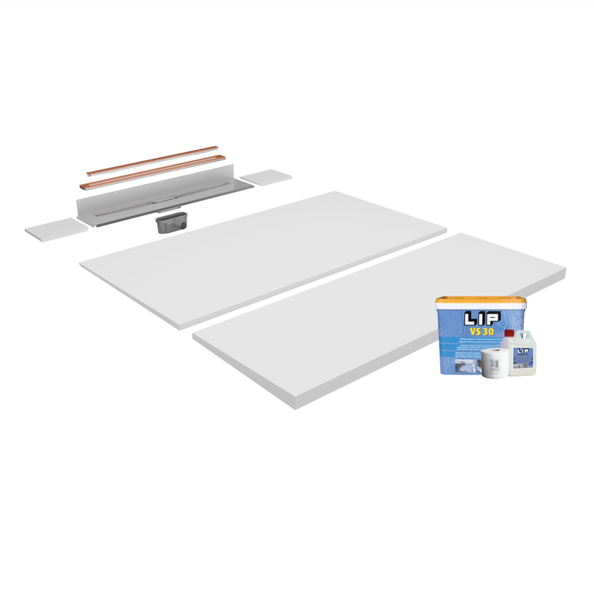 Unislope® 1K Elegance Linear Drain Wet Room Kit - Highline Panel Copper with 15mm Frame - WM | Wetroom Materials