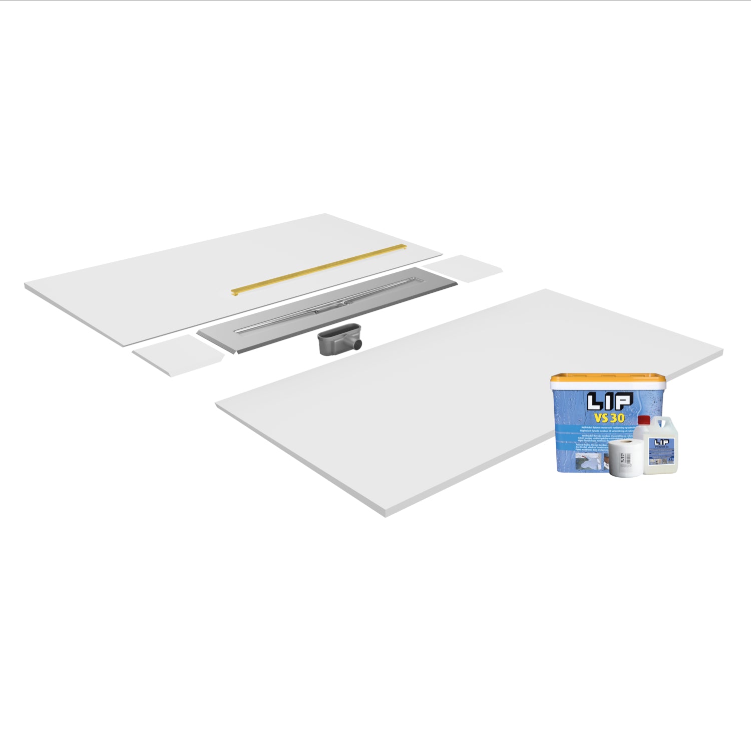 Unislope® 3K Free Placement Linear Drain Wet Room Kit - HighLine Panel Brass - WM | Wetroom Materials