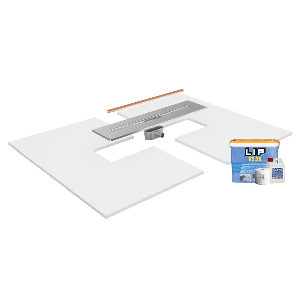 Unislope® 4K Centre Floor Linear Drain Wet Room Kit - HighLine Panel Copper - WM | Wetroom Materials