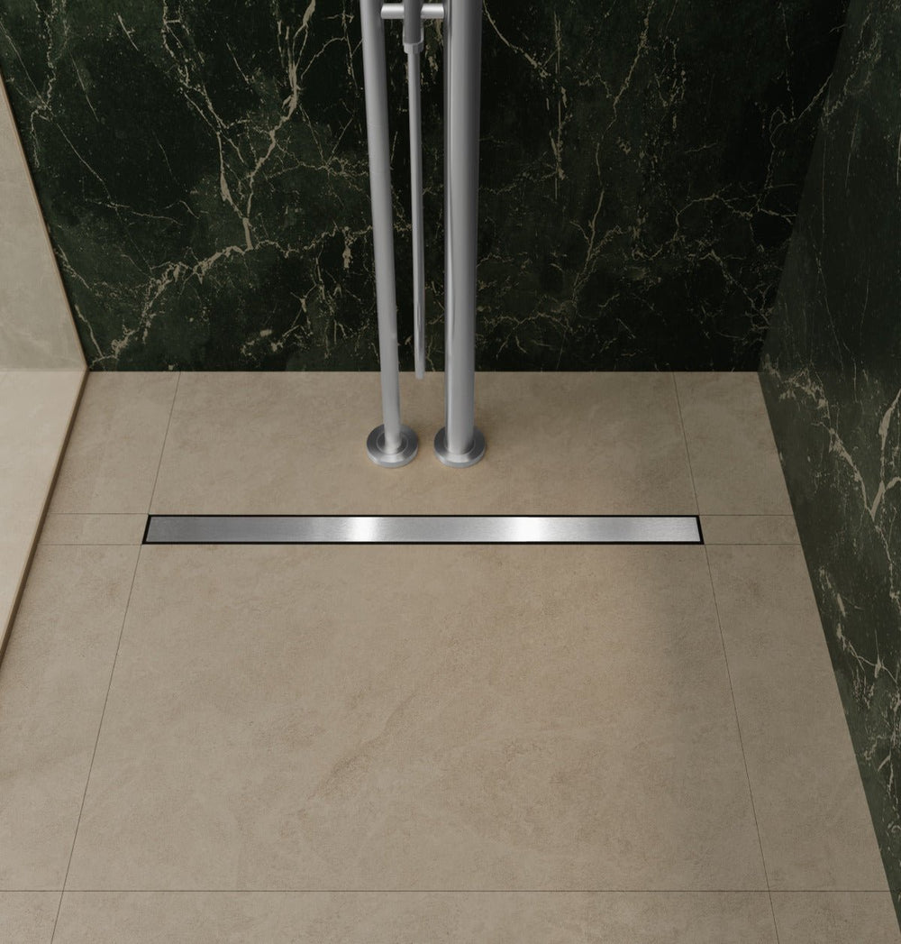 Unidrain® Centre Floor Linear Drain - Highline Panel Brushed Stainless