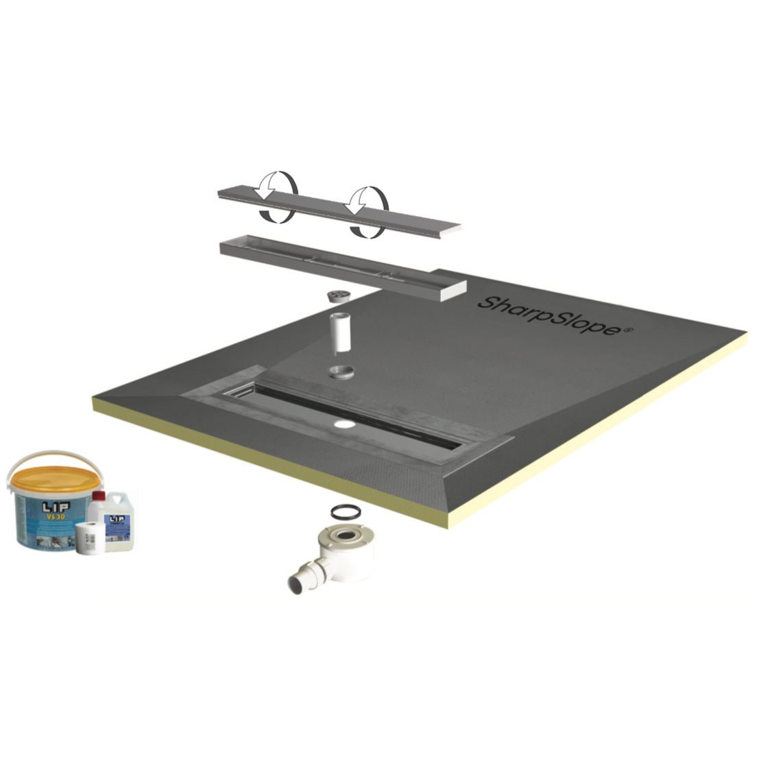 SharpSlope Square Drain Wet Room Kit - Tile Line No Visible Frame - Wetroom Materials
