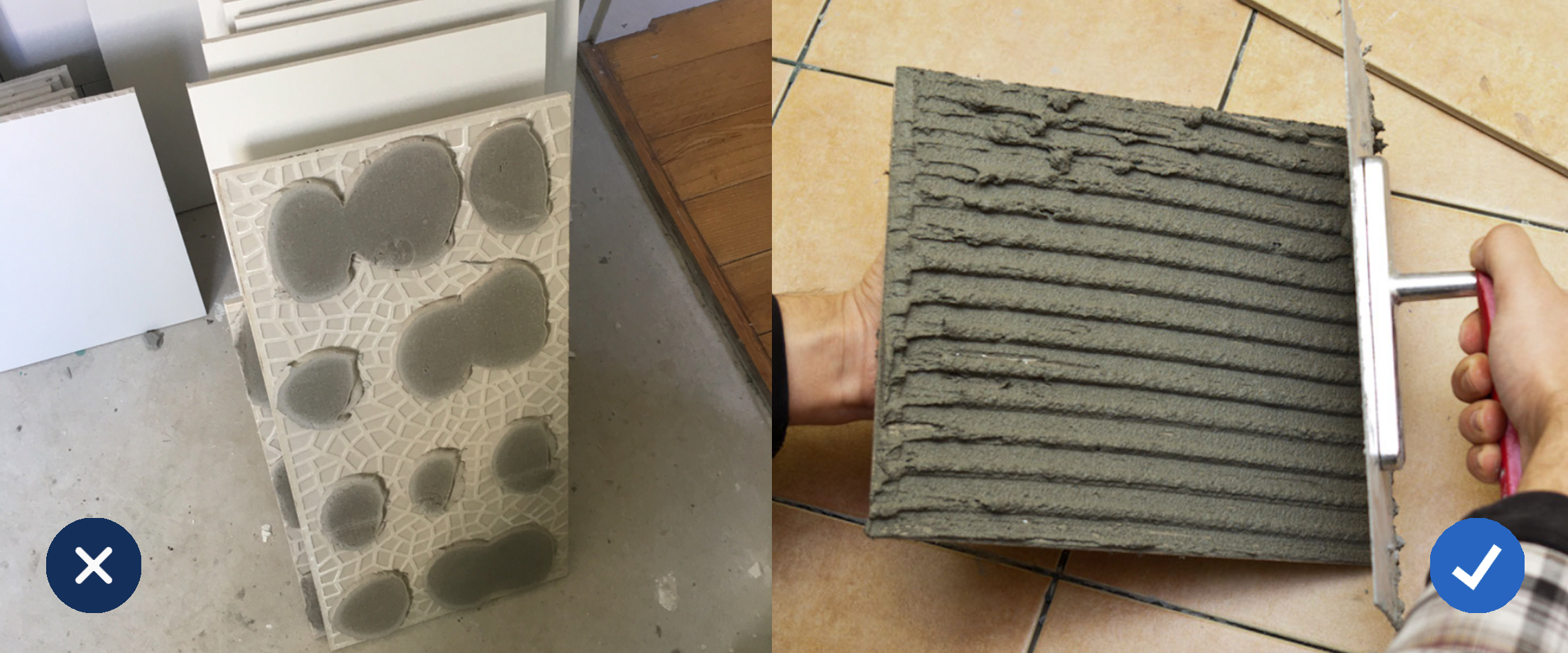 how to add adhesive to a tile the right way and the wrong way