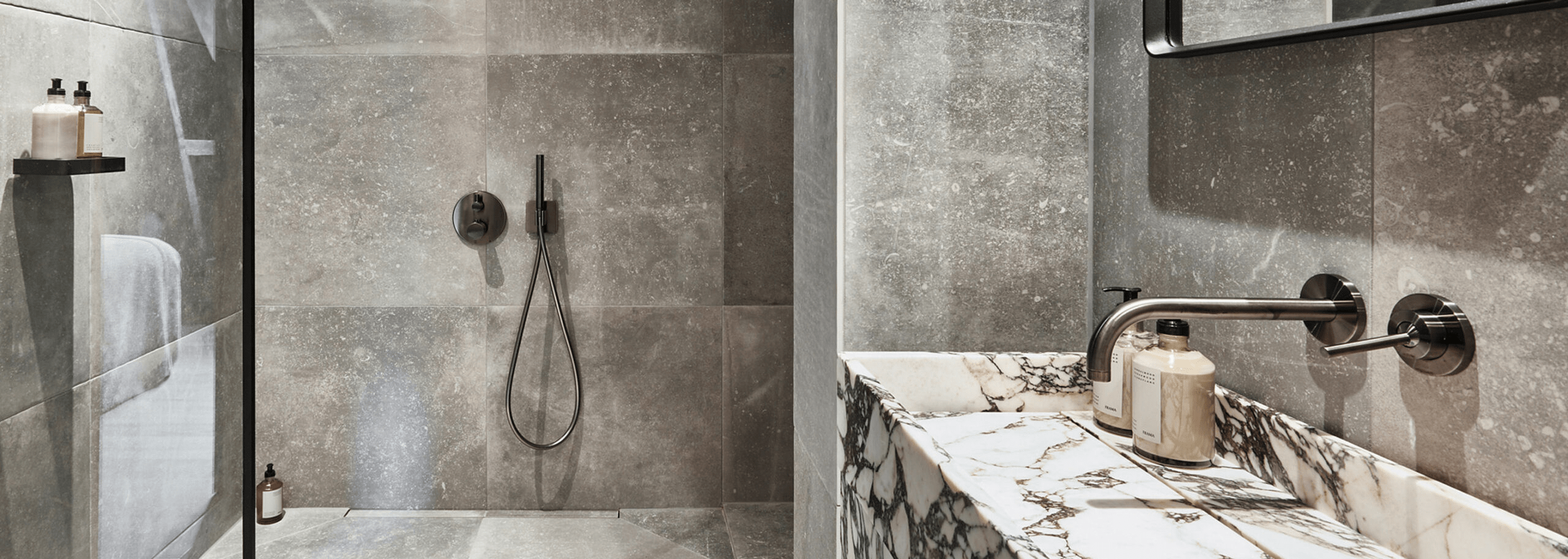 concrete tiles in wet room