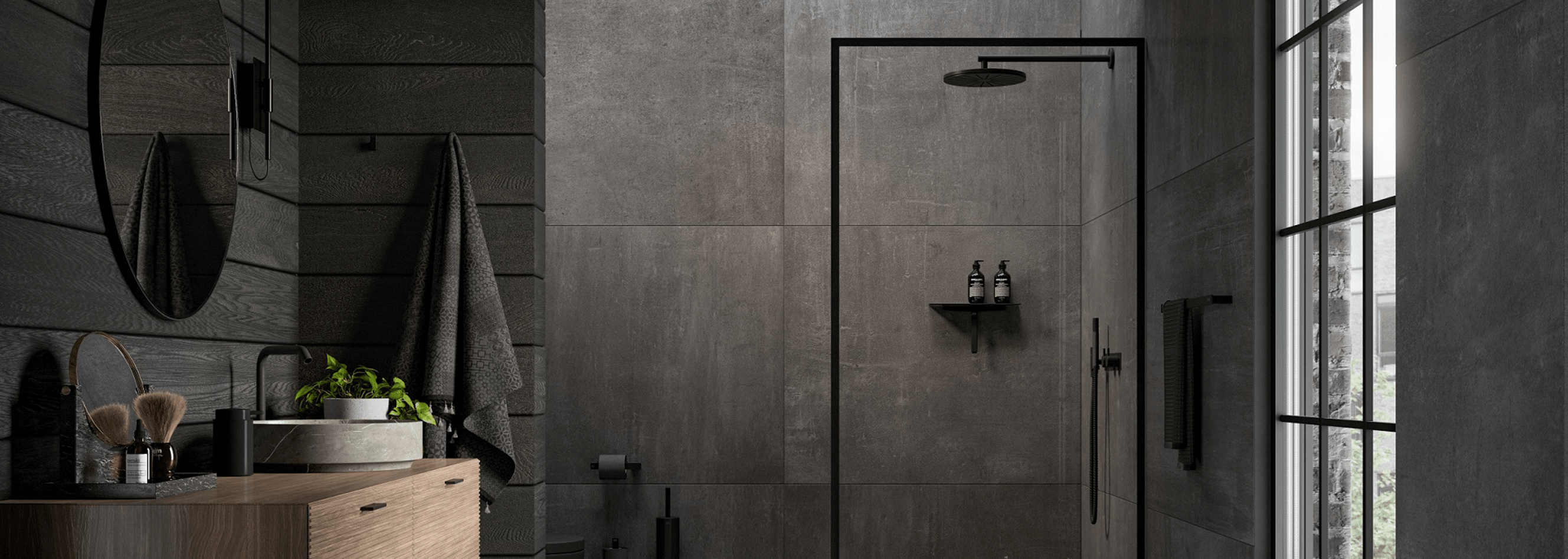 dark tiles in wet room inspiration