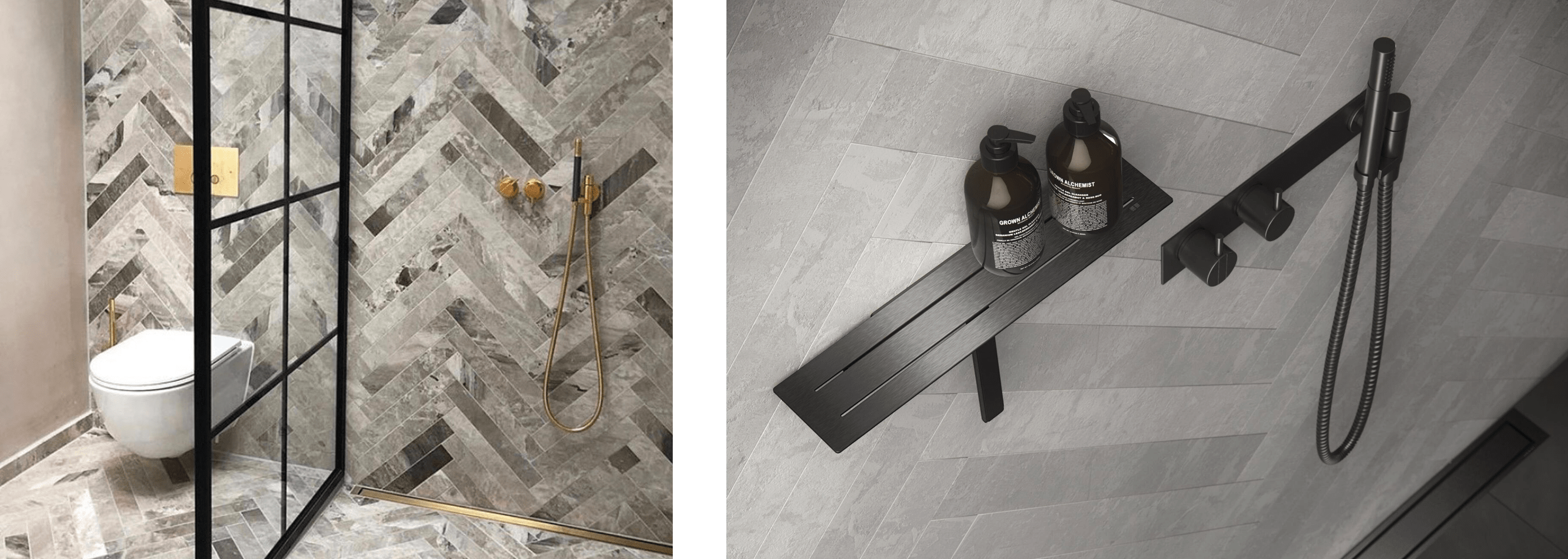 herringbone tiling in a wetroom